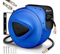 TRESKO® Carrete de Manguera de Aire Comprimido de 20 m | Conector de 1/4" | Enrollador de Manguera Automático | con Soporte para Pared | Rotación de 180° | Tope Final Ajustable, Azul