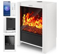 TRESKO Chimenea eléctrica Calefacción 2000 W, Smart Home WiFi App & Mando | Estufa eléctrica con Efecto Llama LED y Pantalla LCD | Chimenea eléctrica con termostato | Calefacción por ventilado