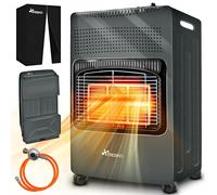 TRESKO Estufa de gas butano plegable 4200W | Estufa cerámica con regulador, manguera y cubierta de protección | Calefactor portátil 3 niveles de potencia (Antracita)