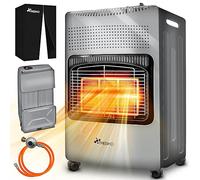 TRESKO Estufa de gas butano plegable 4200W | Estufa cerámica con regulador, manguera y cubierta de protección | Calefactor portátil con 3 niveles de potencia | Dispositivo de calefacción interior