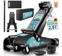 TRESKO® Gato Hidráulico 2.5 - 3T | Gato Hidráulico y con Ruedas de 360° para Coche, SUV y Vehículos, 2 Almohadillas de Goma y Alfombrilla