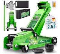 TRESKO Gato hidráulico, 2,5 toneladas, altura de elevación 85-385 mm, con maleta, gato hidráulico, plano para vehículos bajos, ruedas de 360°, incluye 2 almohadillas de goma, alfombrilla de rodilla