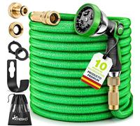 TRESKO® Manguera Flexible de jardín 7.5M, Manguera Flexible con Triple Capa de látex, Manguera de riego Extensible, Manguera con Boquilla multifunción In olgador de Metal (Verde, 45 m)