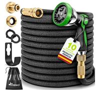 TRESKO® Manguera Flexible de jardín 7.5M, Manguera Flexible con Triple Capa de látex, Manguera de riego Extensible, Manguera con Boquilla multifunción In olgador de Metal (Negro, 45 m)