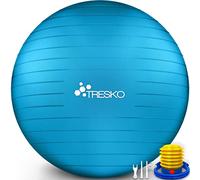 TRESKO® Pelota de Gimnasia Anti-Reventones | Bola de Yoga Pilates y Ejercicio | Balón para Sentarse | Balon de Ejercicio para Fitness | 300 kg | con Bomba de Aire | Azul | 75cm