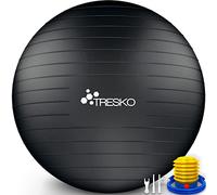 TRESKO® Pelota de Gimnasia Anti-Reventones | Bola de Yoga Pilates y Ejercicio | Balón para Sentarse | Balon de Ejercicio para Fitness | 300 kg | con Bomba de Aire | Negro | 75cm