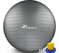 TRESKO® Pelota de Gimnasia Anti-Reventones | Bola de Yoga Pilates y Ejercicio | Balón para Sentarse | Balon de Ejercicio para Fitness | 300 kg | con Bomba de Aire | Gris | 65cm