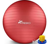 TRESKO® Pelota de Gimnasia Anti-Reventones | Bola de Yoga Pilates y Ejercicio | Balón para Sentarse | Balon de Ejercicio para Fitness | 300 kg | con Bomba de Aire | Rojo | 55cm