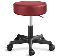 TRESKO Taburete con Ruedas Taburete Giratorio cosmético de Trabajo Consulta, Regulable en Altura, Giratorio en 360°, con Asiento Acolchado de 10 cm y 8 Variantes de Colores (Borgoña)