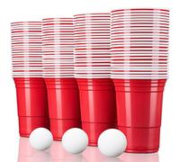 TRESKO® Vaso para fiestas vaso de plástico, vaso de plástico para bebidas, para refrescos cerveza Cola cócteles cerveza botellón beer pong, rojo, 473 ml de capacidad (100 Pcs con 6 Bolas)