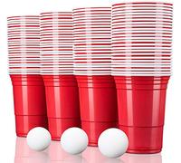 TRESKO® Vaso para fiestas vaso de plástico, vaso de plástico para bebidas, para refrescos cerveza Cola cócteles cerveza botellón beer pong, rojo, 473 ml de capacidad (100 Pcs)