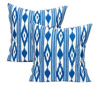 TRESMESTRES Fundas de Cojines para Sofá de Jardín, Salón y Terraza - Ikat Mediterráneo - Cubiertas de Cojines para Sofá Grandes y Pequeñas - Funda de Cojín 50x50 cm - Set de 2, Azul