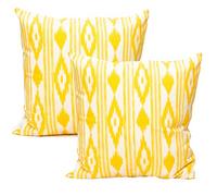 TRESMESTRES Fundas de Cojines para Sofá de Jardín, Salón y Terraza - Ikat Mediterráneo - Cubiertas de Cojines para Sofá Grandes y Pequeñas - Funda de Cojín 40x40 cm - Set de 2, Amarillo