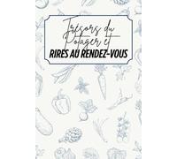 Trésors du potager et rires au rendez-vous: Livre de recettes à personnaliser - Souvenir familial - Motif légumes - bleu et beige - Intérieur noir et blanc - 6 x 9 po