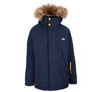 Trespass Chaqueta impermeable para niños, estilo parka, con capucha extraíble, resistente al viento, costuras selladas, abrigo escolar, chaqueta casual con forro polar, azul marino, 7-8 años