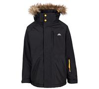 Trespass Chaqueta impermeable para niños, estilo parka, con capucha extraíble, resistente al viento, costuras selladas, abrigo escolar, chaqueta casual con forro polar, Negro, 9-10 años