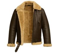 TRESSANO Chaqueta para hombre RAF B3 Aviador Bomber de piel de oveja marrón con forro de piel sintética de oveja, marrón, XL