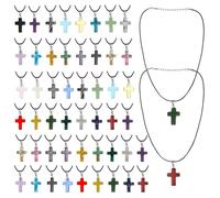 Tressify 50 collares con colgante de cruz de piedra, cordón ajustable, dijes de piedras preciosas naturales con acabado pulido, dijes de cruz para hacer joyas, pulseras, aretes, regalos