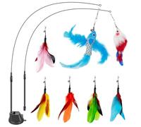 Tressify Juego de varitas de gato - Taza de succión para gatitos, varita de plumas sintéticas, repuestos de juguete para gatos
