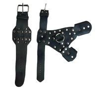 Tressify Protector de mano de acero para mano izquierda, protector de mano de cuero negro con correa de muñeca ajustable, compatible con carrete de pesca, 10.6 x 1.4 pulgadas