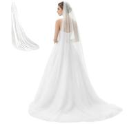 Tressify Velo de boda de longitud catedral, velo de novia blanco, un nivel, 3 m de longitud, accesorios de novia para boda, velo de malla suave para vestidos, cortina fluida para ceremonias, fotos y