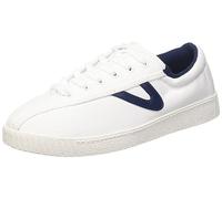 TRETORN Nyliteplus Canvas Sneaker Damen Schnürschuhe Casual Tennisschuhe Klassischer Vintage Stil, Nylite Plus Zapatillas Mujer, Color Blanco y Azul Marino, 38.5 EU