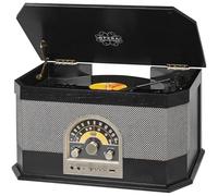 Trevi TT 1040 BT - Sistema estéreo de Tocadiscos Vintage de Madera con MP3, USB, Entrada Auxiliar, Bluetooth, Radio Am/FM, Toma para Auriculares, Color Negro
