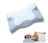 TREWOL Almohada Cuello y cervicales viscoelástica. Espuma con Memoria de Doble Altura semiblanda, Funda Lavable y Transpirable, Ideal para Dormir de Lado o Boca Arriba - 60x34x13/8 cm (Azul)