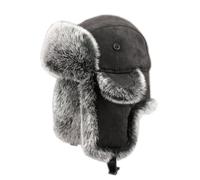 TREWQ Gorro de piloto a prueba de viento de cuero para invierno, gorro ušanka ruso para hombres y mujeres, gorros de aviador con orejeras para caza y esquí 56cm