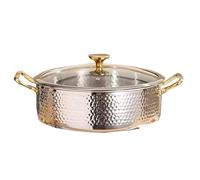 TREWQ Olla caliente de acero inoxidable 316 con tapa de vidrio, 26 cm/28 cm/30 cm/32 cm, con textura martillada y base compuesta multicapa para un calentamiento uniforme en diversos tipos 26cm