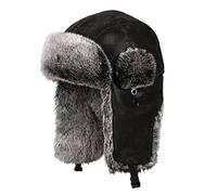 TREWQ Sombrero De Cuero Masculino Piel Rusa Sombrero Soviético Ushanka Cosaco Sombrero De Invierno Orejeras Esquí Tocado Piel Orejeras Casco Black 1-62cm