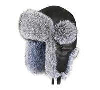 TREWQ Sombrero de trampero unisex, sombrero de cazador de piel sintética, sombrero con orejeras para invierno, gorra de aviador y piloto a prueba de viento y térmica black