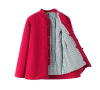 TREWQ Tang Suit Winter China Mujer Tradicional Tradicional 100% Algodón Tai Chi Uniforme de Manga Larga Tops Red 1-XL