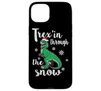 Trex'in Through The Snow Divertida Navidad con Dinosaurios Carcasa para iPhone 15 Plus