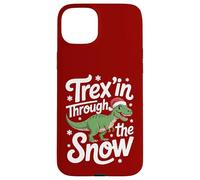 Trex'in Through The Snow Divertida Navidad con Dinosaurios Carcasa para iPhone 15 Plus