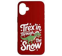 Trex'in Through The Snow Divertida Navidad con Dinosaurios Carcasa para iPhone 16 Plus