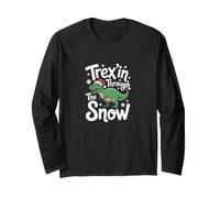 Trex'in Through The Snow Divertida Navidad con Dinosaurios Manga Larga