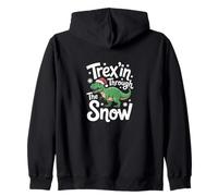 Trex'in Through The Snow Divertida Navidad con Dinosaurios Sudadera con Capucha