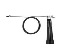 TREXO Basic + Comba para saltar fitness en negro con longitud ajustable hasta 300 cm, ideal para ejercicios cardiovasculares y de fitness, de polipropileno y acero, ligera y cómoda de usar con asas de