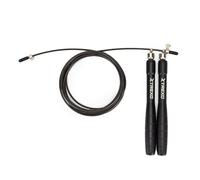 TREXO Cuerda de saltar de aluminio en negro con longitud ajustable hasta 300 cm, cuerda de saltar con cuerda de acero resistente, resistente a roturas, mango antideslizante, ligero y cómodo