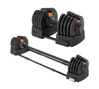 TREXO Juego de barras cortas y mancuernas ajustables 2 en 1 de 2 kg hasta 41 kg. Ideal para entrenamiento de fuerza, fitness y desarrollo muscular. Juego de mancuernas y mancuernas ajustables de