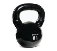 TREXO Kettlebell de Hierro Fundido de 8 kg con Recubrimiento de Vinilo para Gimnasio en Casa y en el Gym Pesas Rusas para Abdominales Entrenamiento Profesional Color Negro VKB08