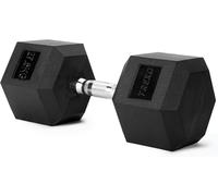 TREXO Mancuerna de 27,5 kg Hexagonal Duradera de Hierro Fundido con Revestimiento de Goma para Entrenamiento de Fuerza en Casa con Mango Ergonómico Mancuerna Estable y Versátil Hex