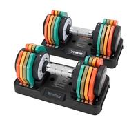 TREXO MULTICOLOR Juego de mancuernas ajustables de 2 x 10 kg de acero con mango antideslizante, ideal para el entrenamiento de fuerza en casa y en el gimnasio, mancuernas ajustables con base estable