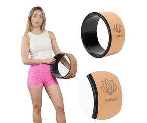 TREXO Rueda de yoga de corcho natural con un diámetro de 26 cm y una anchura de 13 cm en color marrón de corcho 100% ecológico, perfecta para estirar, cómoda gracias al acolchado de espuma, rueda de