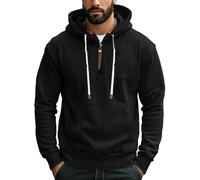 TRFIC Sudadera informal de manga larga con cremallera de un cuarto para hombre, con cordón, a la moda, Negro-1, Small