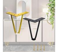 TRFVDVERD 4 Patas de Mesa de Horquilla de Acero Resistente con Protectores de Suelo de Goma: Muebles Ajustables for escritorios, Bancos y mesas de Centro.(Black,20cm/7.87inch)