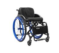TRGCJGH Silla de ruedas de aluminio para viajes, de tránsito, para traslado, Ligera, Plegable, Reposapiés abatibles, Frenos de mano(Blue,17in Seat Width)