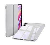 Tri-Fold PU Leather Case Suitable For Xiaomi Poco Pad 12.1inch 2024 Clear Acrylic Hard Back Shell with Pen Holder Cover(Gray)