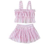 Triangel Badeanzug Madchen Badeanzug für Mädchen, zweiteilig,gestreift,Shorts,Schwimmbad,heiße Quelle,Natatorium für 5 bis 12 Jahre, Rosa., 7-9 años